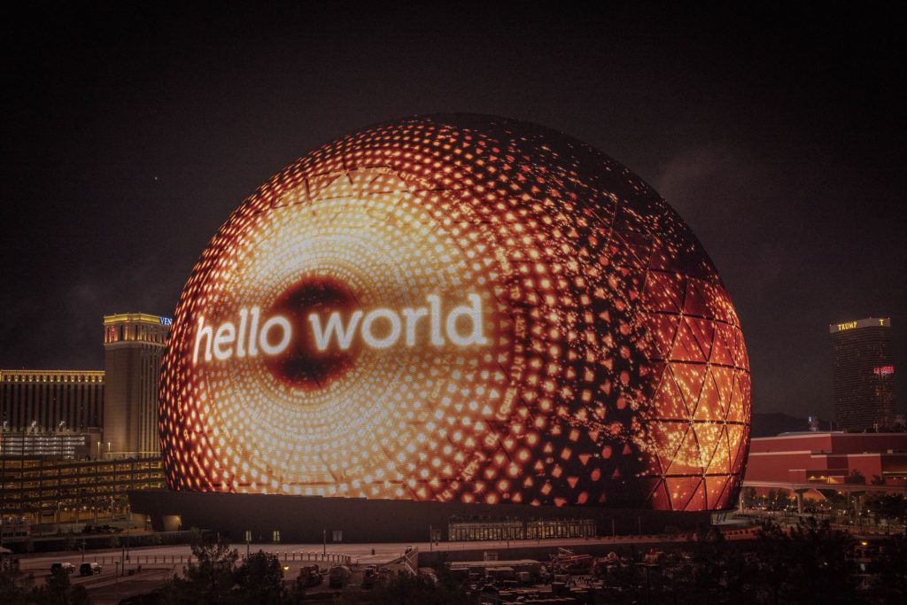 Sphere illuminates entire exterior for first time